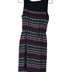 Tommy Hilfiger Geometric Patterned Sleeveless Navy Blue Dress Size: Small